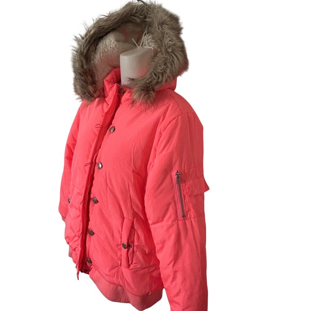 Justice Girls peach faux Fur Hooded Full Zip Puffer Jacket Coat Size 16 18 - Picture 5 of 12